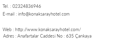 Konak Saray Hotel telefon numaralar, faks, e-mail, posta adresi ve iletiim bilgileri